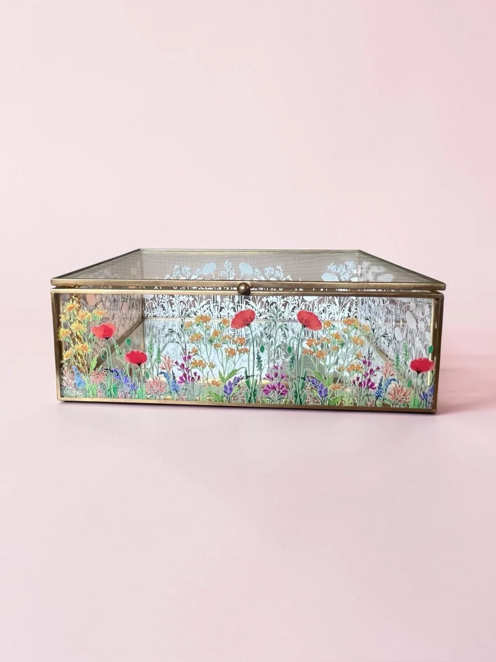 C&C California Home Floral Painted Glass Jewelry Trinket Box
